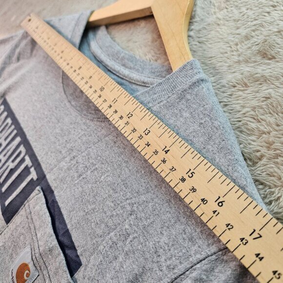 Carhartt T-Shirt Spell Out Logo Pocket Tee Gray Relaxed Fit Short Sleeve Mens S - Picture 5 of 10